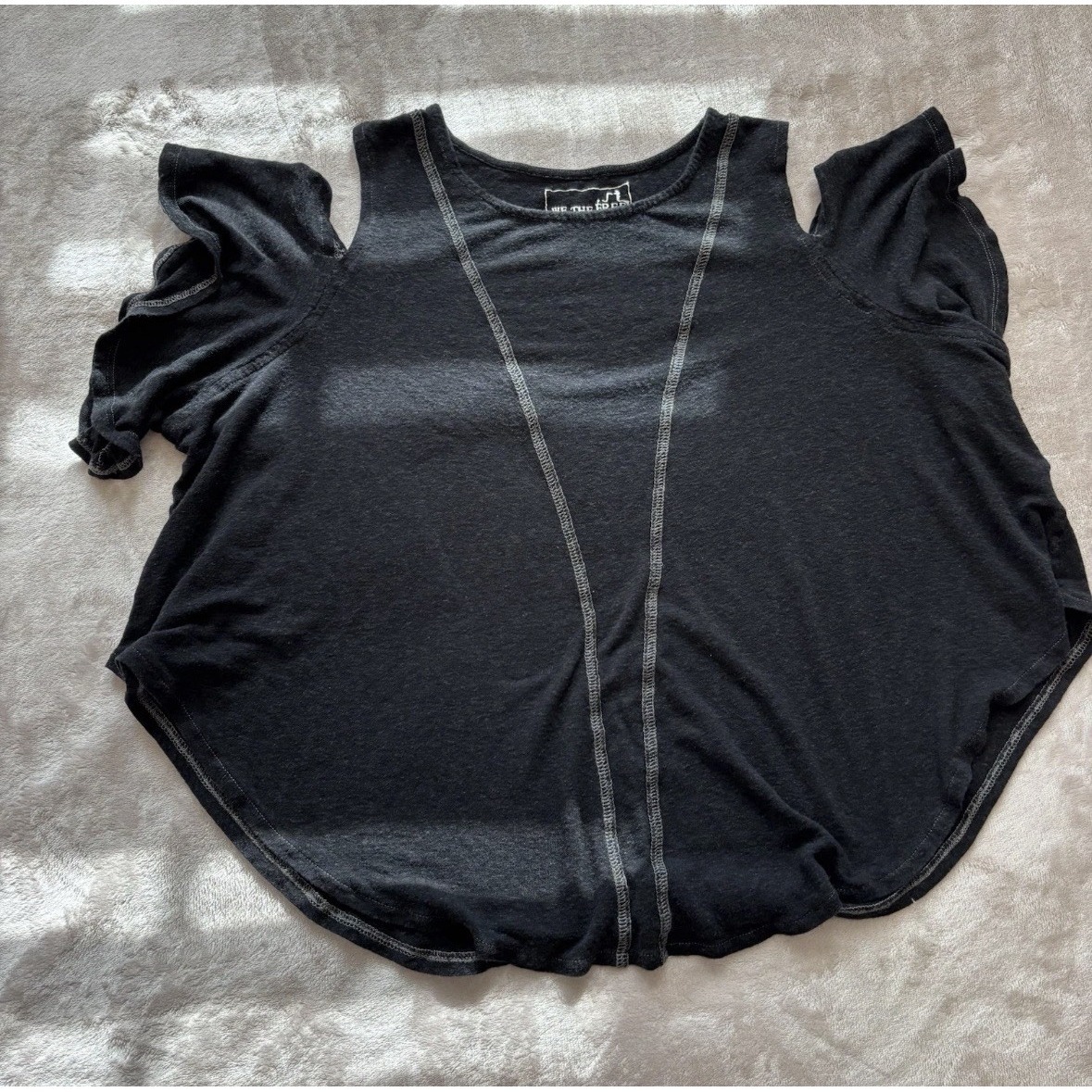 Free People We The Free Black Xs Oversized Tee Distressed Seam Detail Boho